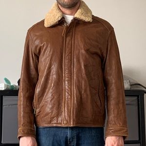 Barney’s leather and lamb fur bomber jacket
